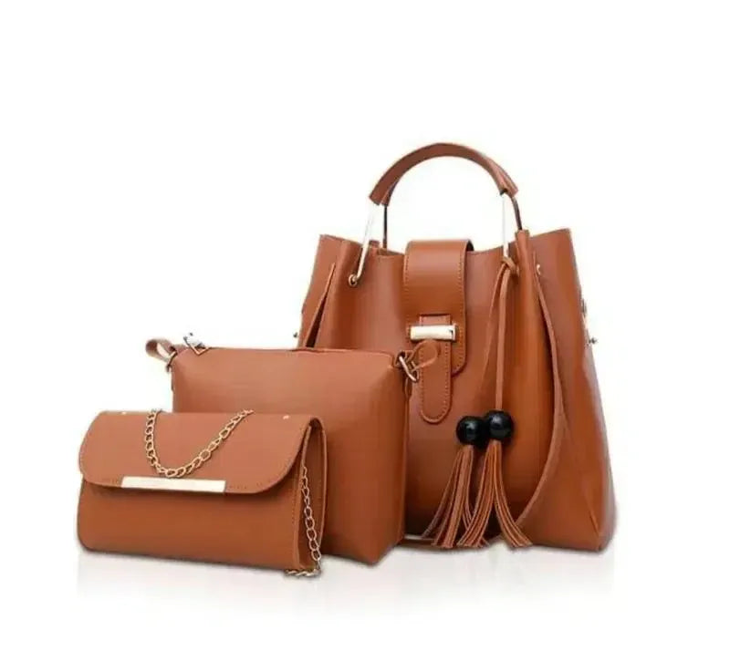 Stylish Women's Leather Hand Bag Set - 3 Pcs in Multiple Colors